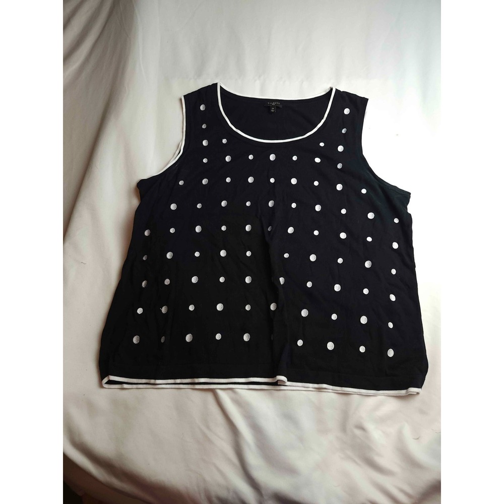 Talbots Tank Top Womens Size 2X Black White Polka Dot Knit Scoop Neck Casual